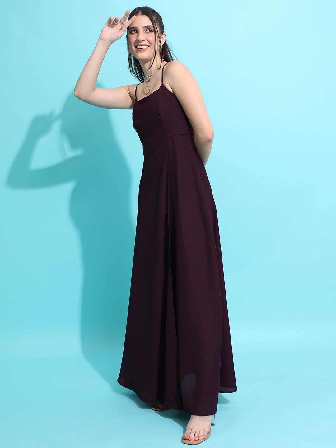 

Tokyo Talkies Maroon Shoulder Strap Sleeveless Maxi Dress