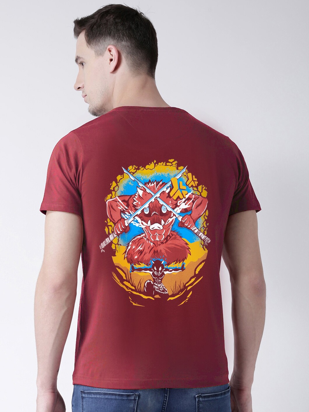 

COMICSENSE Anime Printed Demon Slayer Beast Breathing Cotton T-shirt, Maroon