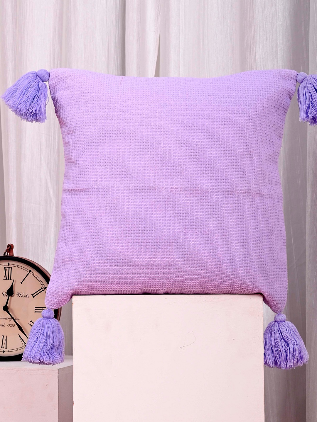 

OUSSUM Lavender Cotton Square Cushion Covers With Tassels