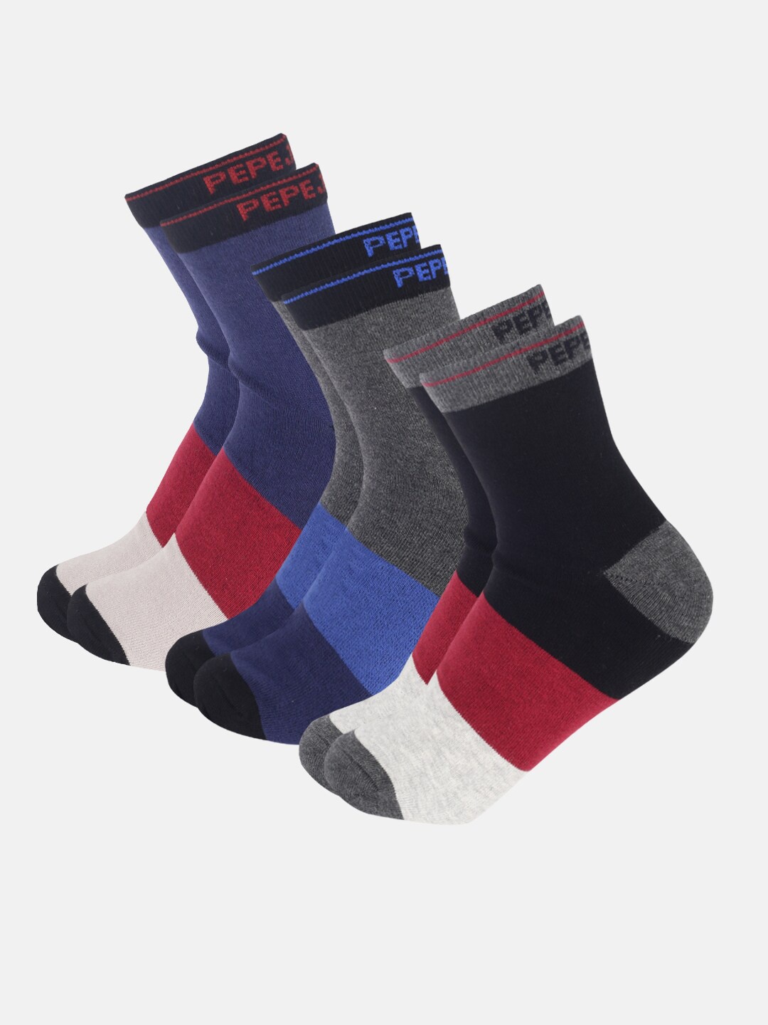 

Pepe Jeans Men Pack Of 3 Colourblocked Cotton Ankle-Length Socks, Blue