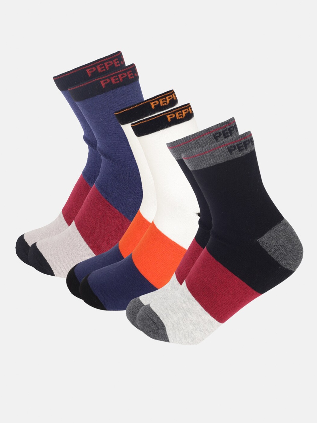

Pepe Jeans Men Pack Of 3 Colourblocked Cotton Ankle-Length Socks, Blue
