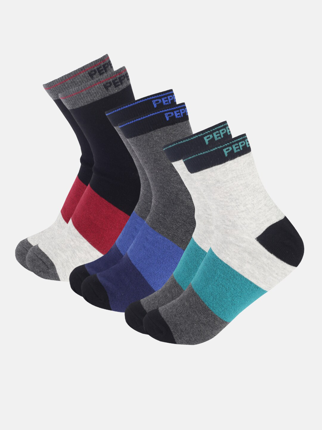 

Pepe Jeans Men Pack Of 3 Colourblocked Ankle-Length Socks, Blue