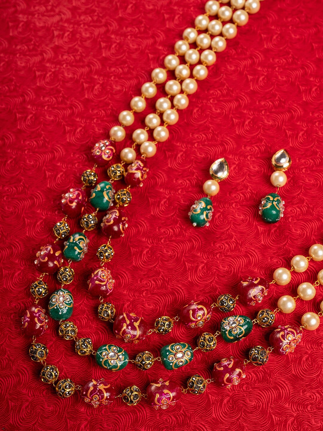 

Shoshaa Gold-Plated Stone-Studded & Beaded Jewellery Set