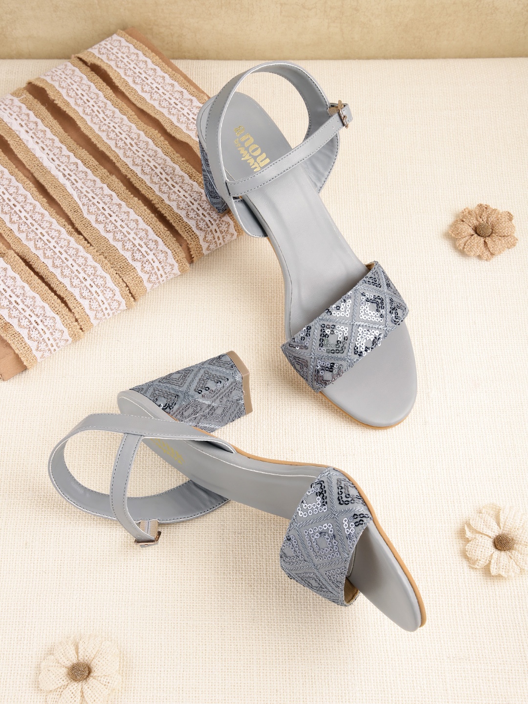 

Anouk Women Woven Design Ethnic Embellished Block Heels, Grey