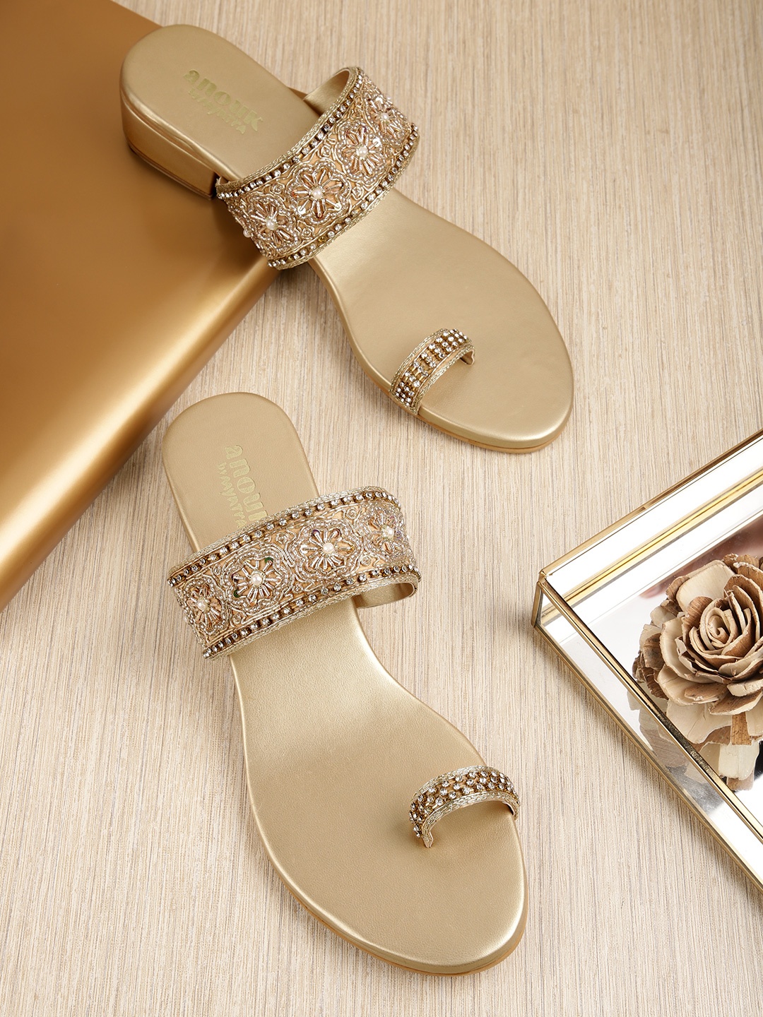 

Anouk Women Ethnic Embellished Block Heels, Gold