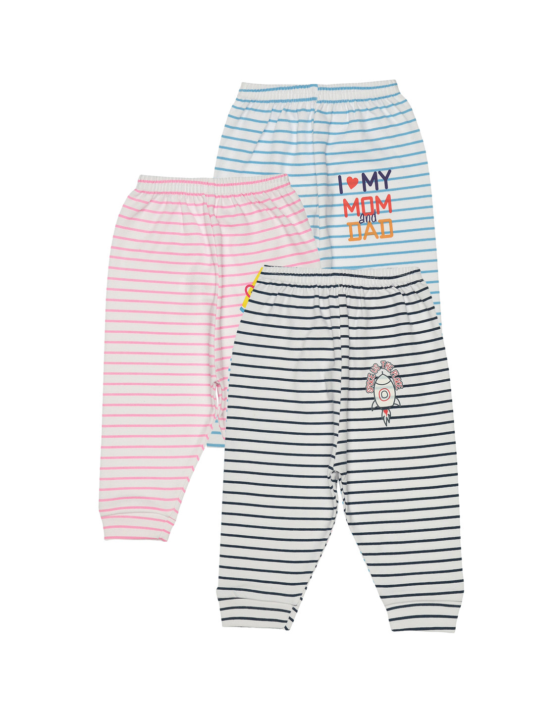 

Bodycare Kids Infant Kids Assorted Pack Of 3 Striped Mid-Rise Cotton Joggers