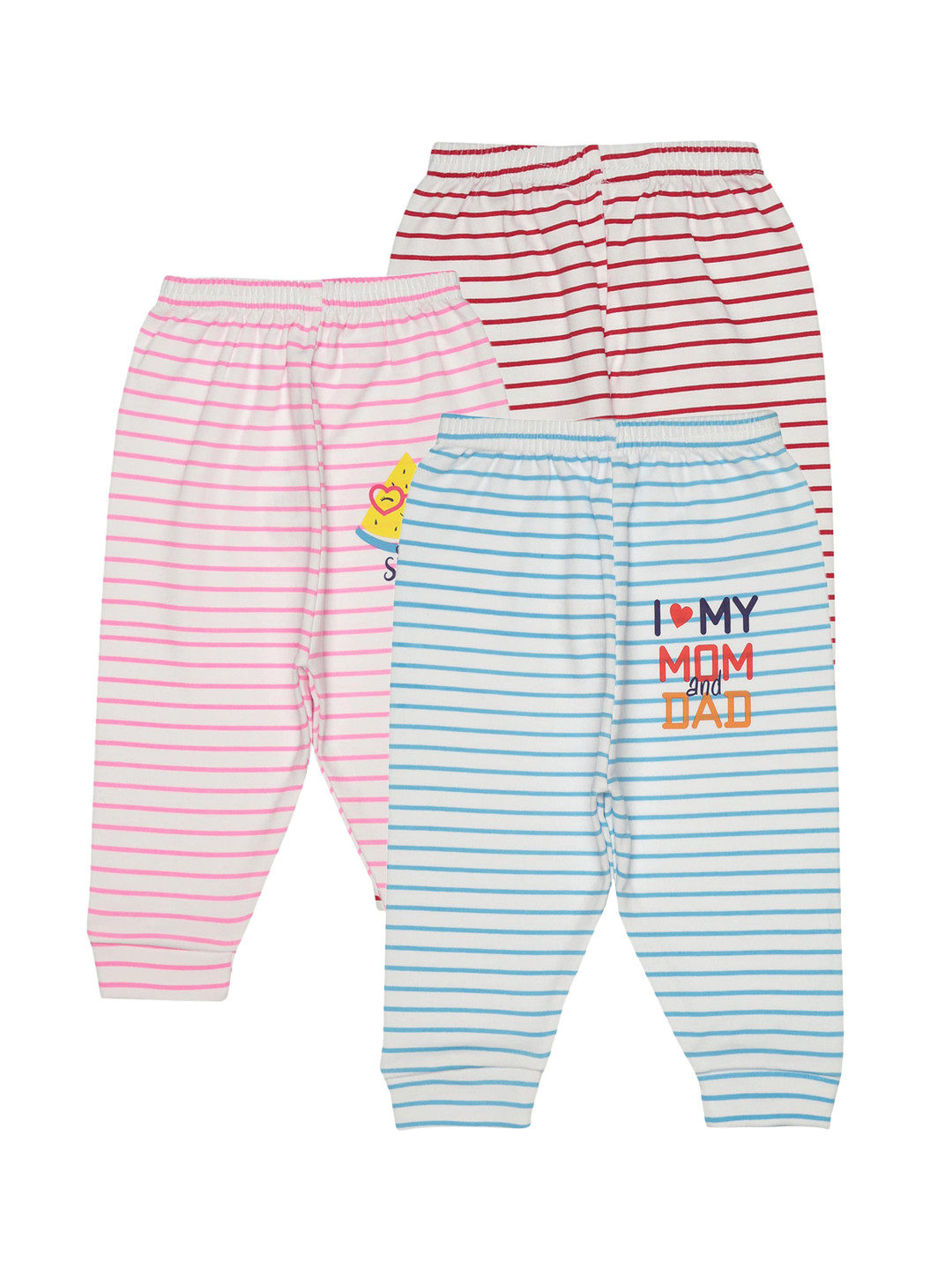 

Bodycare Kids Infant Pack Of 3 Assorted Striped Mid-Rise Cotton Lounge Pants