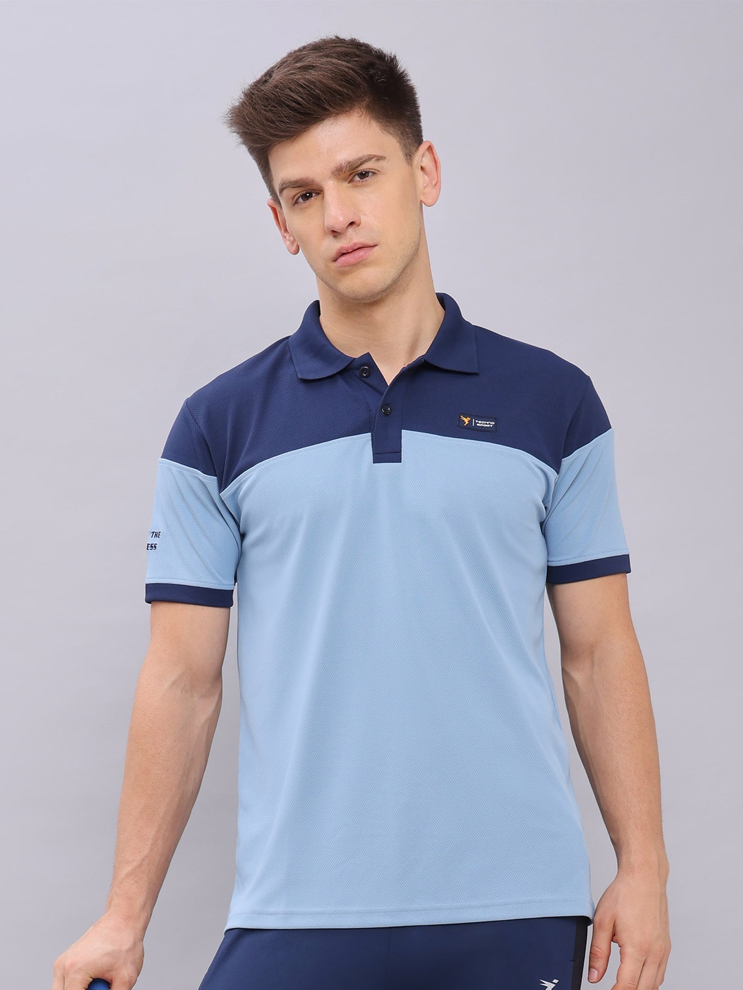 

Technosport Polo Collar Antimicrobial Slim Fit Training Or Gym T-shirt, Blue
