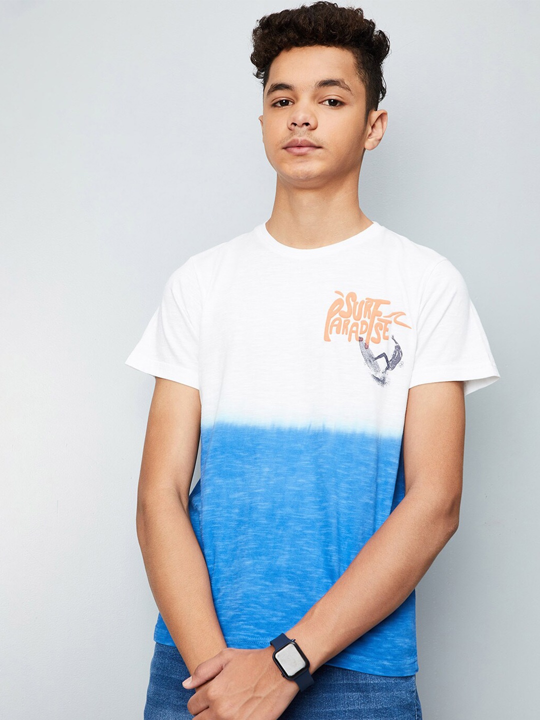

max Boys Colourblocked Pure Cotton Casual T-shirt, White