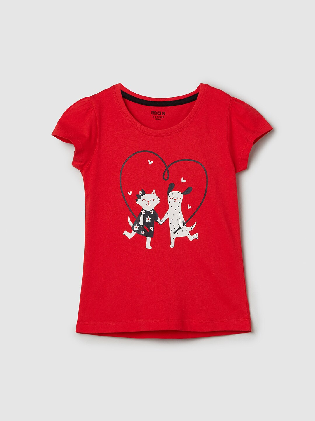 

max Girls Graphic Printed Pure Cotton T-shirt, Red