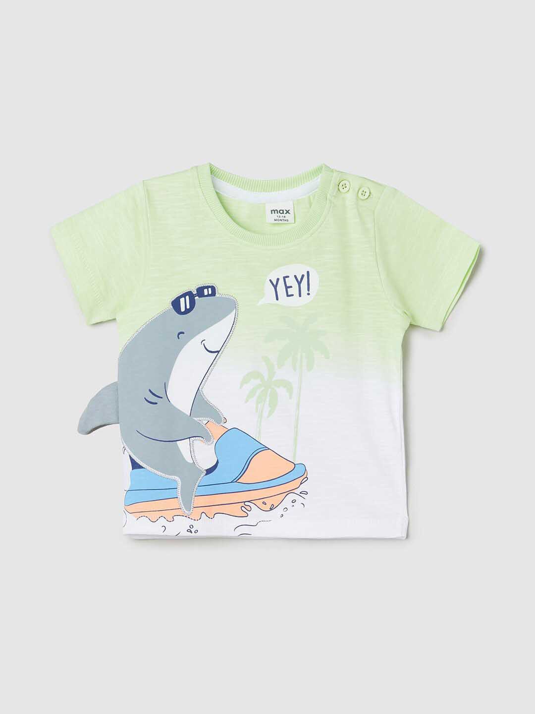 

max Infant Boys Graphic Printed Pure Cotton T-shirt, Green