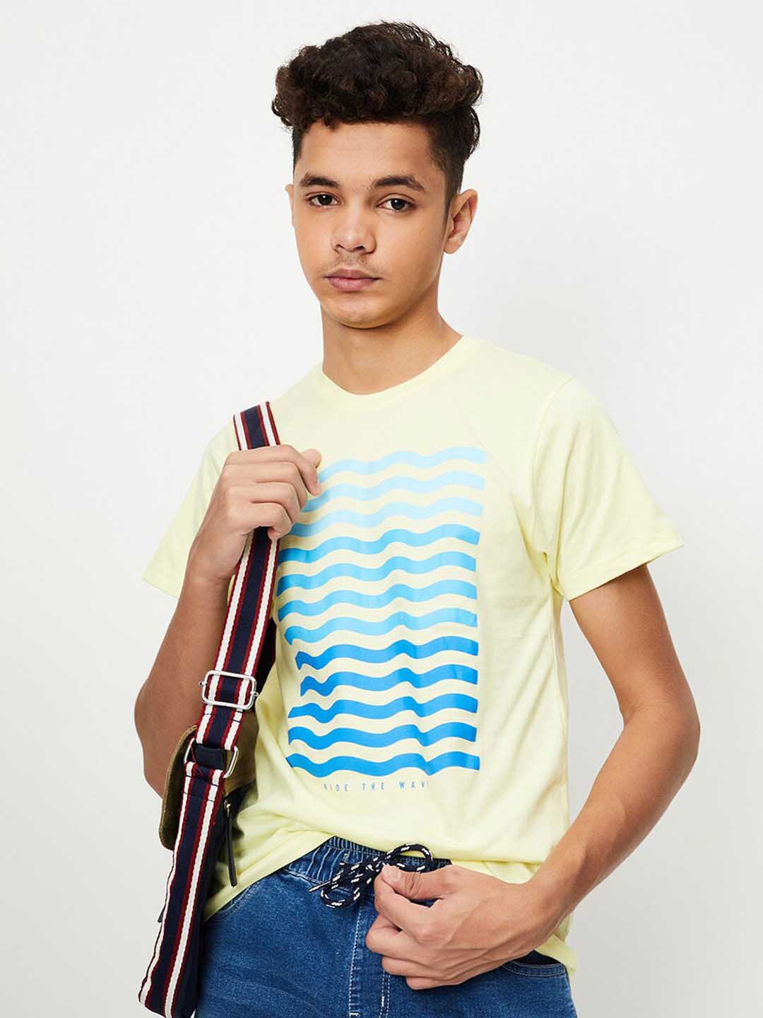 

max Boys Graphic Printed Pure Cotton T-shirt, Yellow