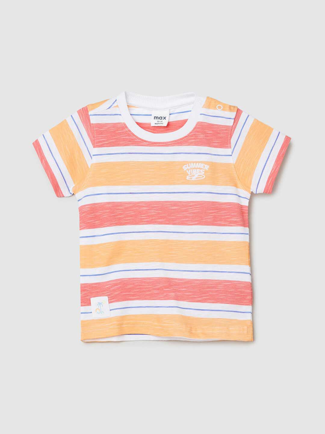 

max Infants Boys Striped Pure Cotton T-shirt, Orange