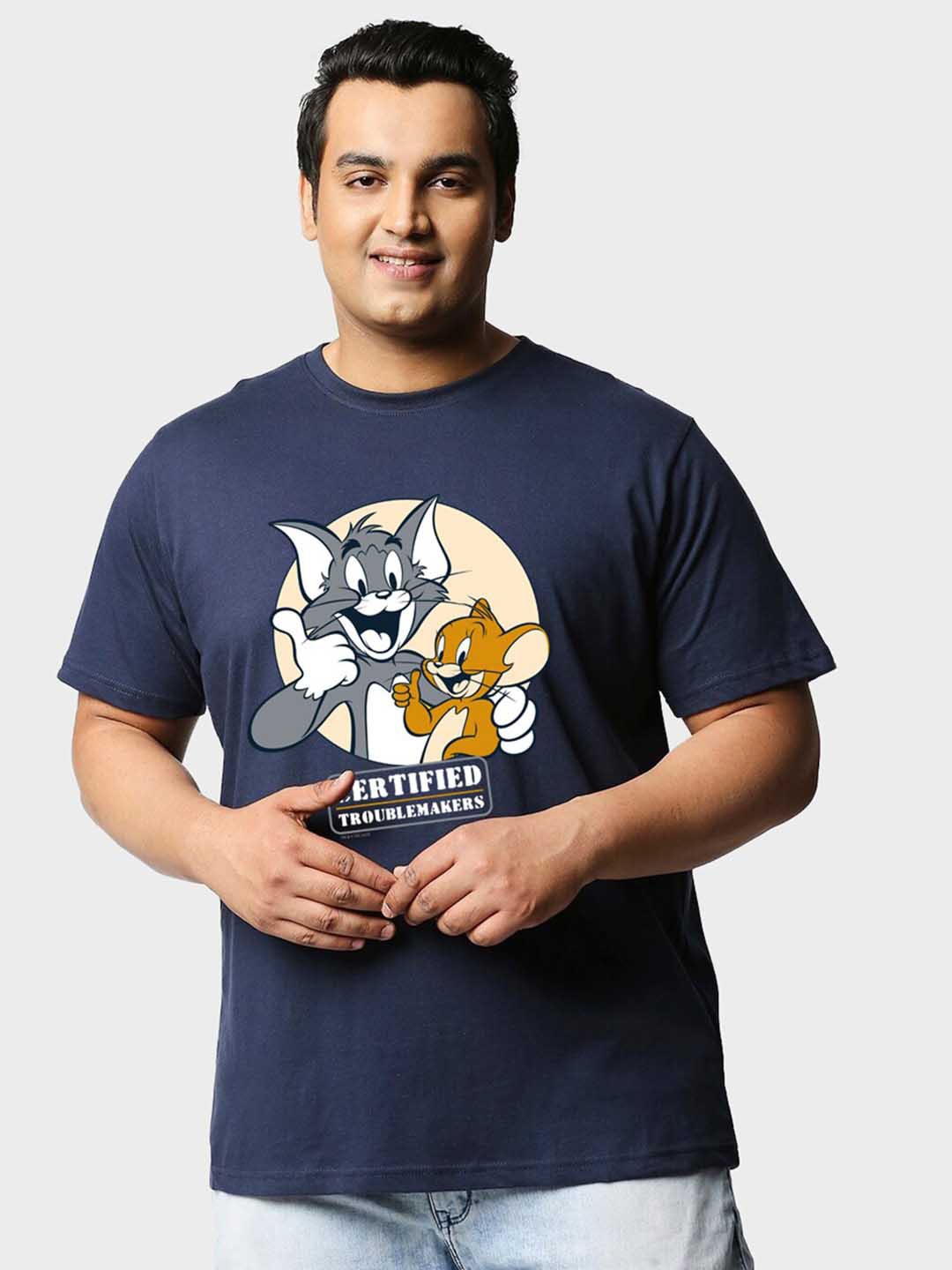 

Bewakoof Plus Troublemaker Graphic Printed Pure Cotton T-shirt, Blue