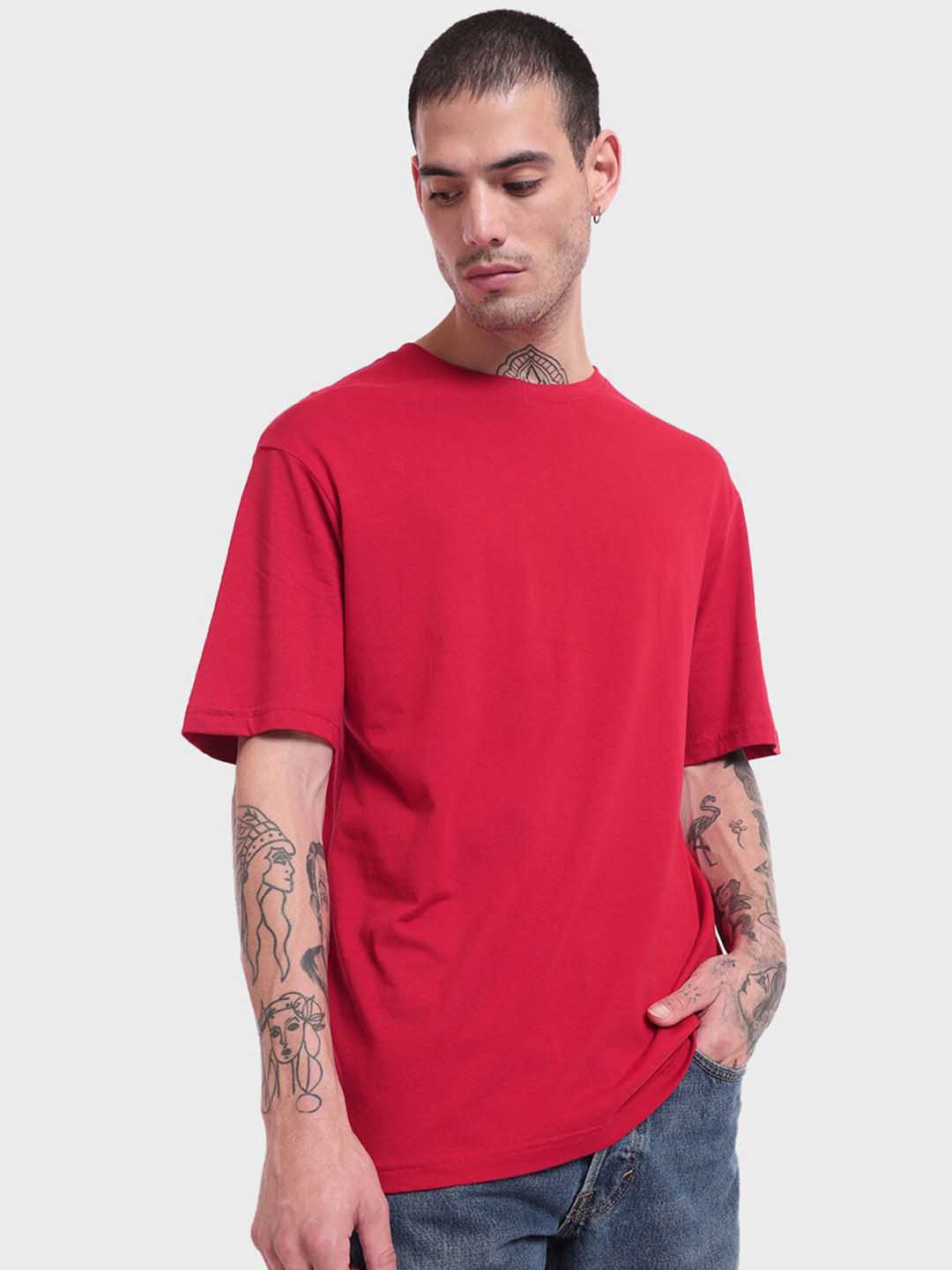 

Bewakoof Plus Round Neck Pure Cotton Oversized T-shirt, Red
