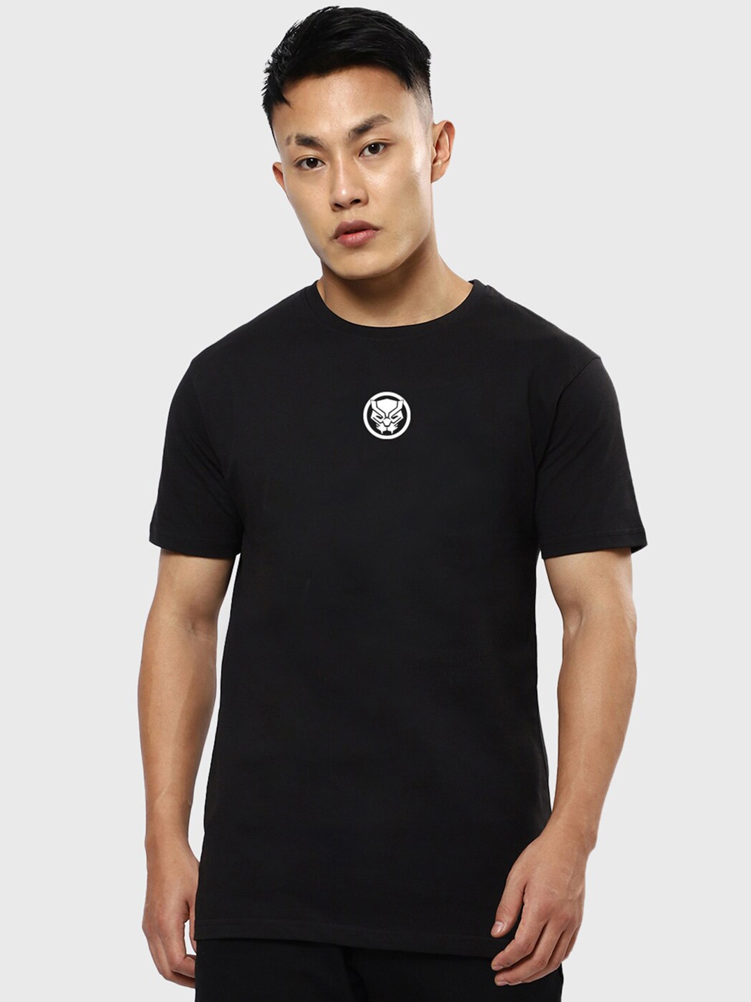 

Bewakoof Plus Men Black Panther Printed Pure Cotton T-shirt