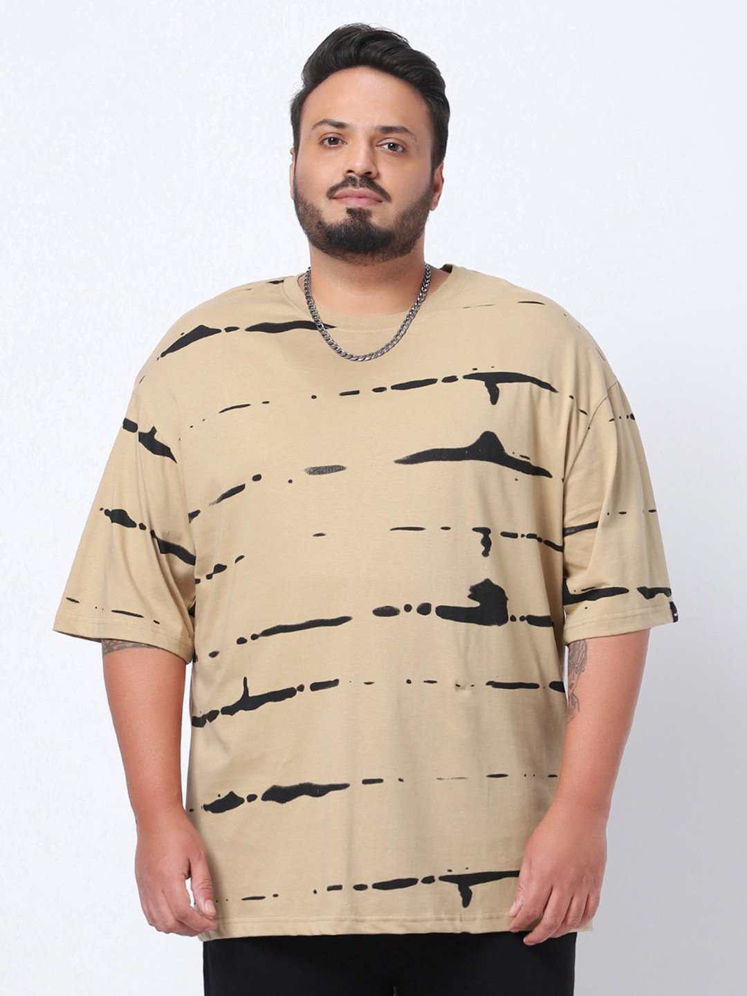 

Bewakoof Plus Plus Size Tie And Dye Printed Pure Cotton T-shirt, Brown