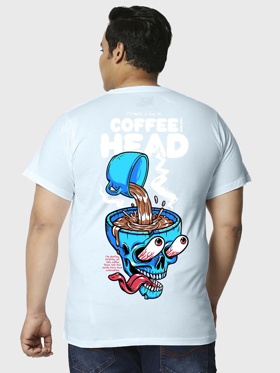 

Bewakoof Plus Size Men Coffee Head Graphic Printed Pure Cotton T-shirt, Blue