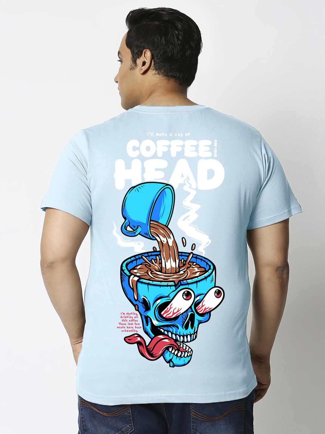 

Bewakoof Plus Size Coffee Head Graphic Printed Pure Cotton T-shirt, Blue