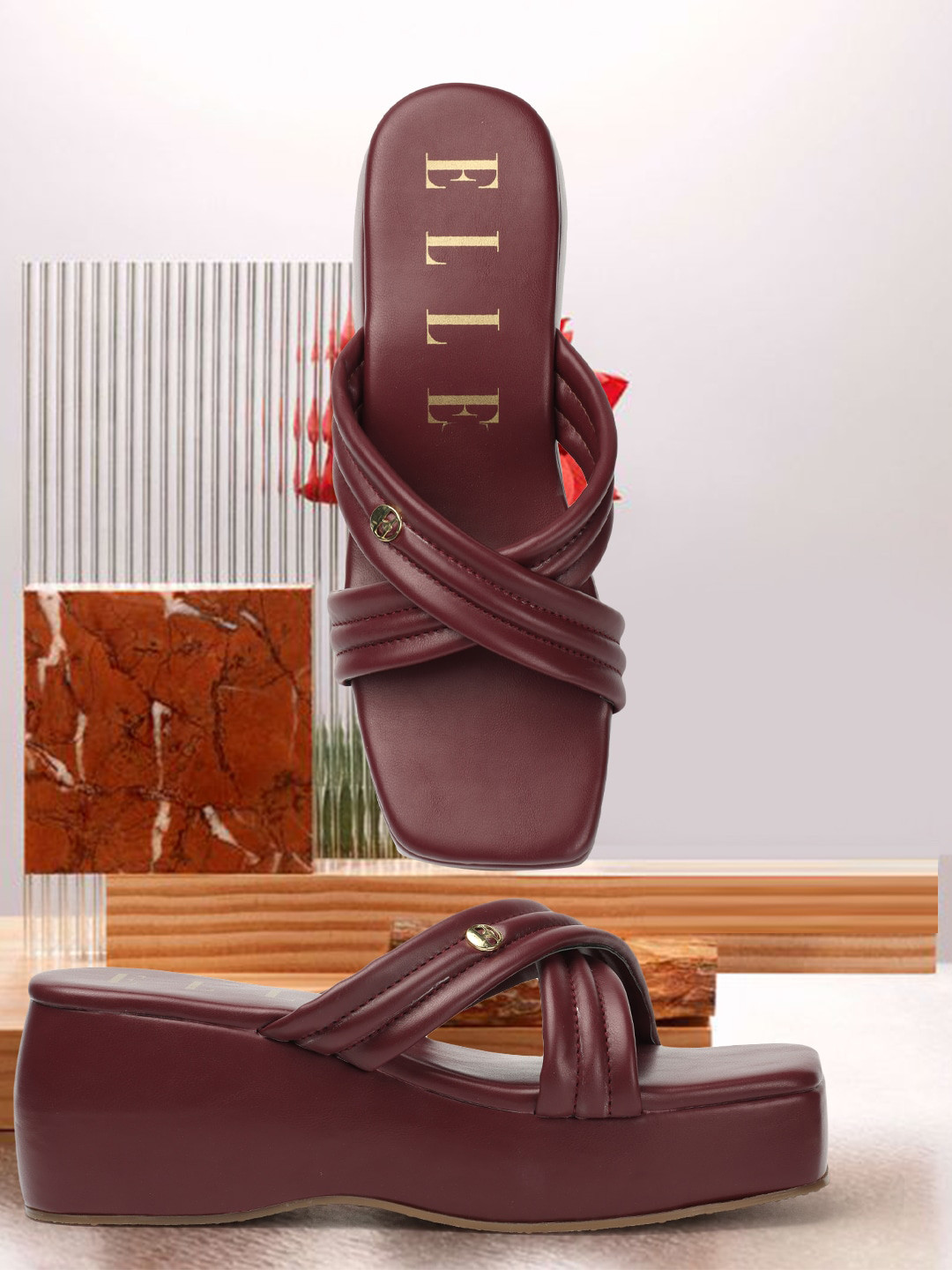 

ELLE Square Toe Wedge Heels, Maroon