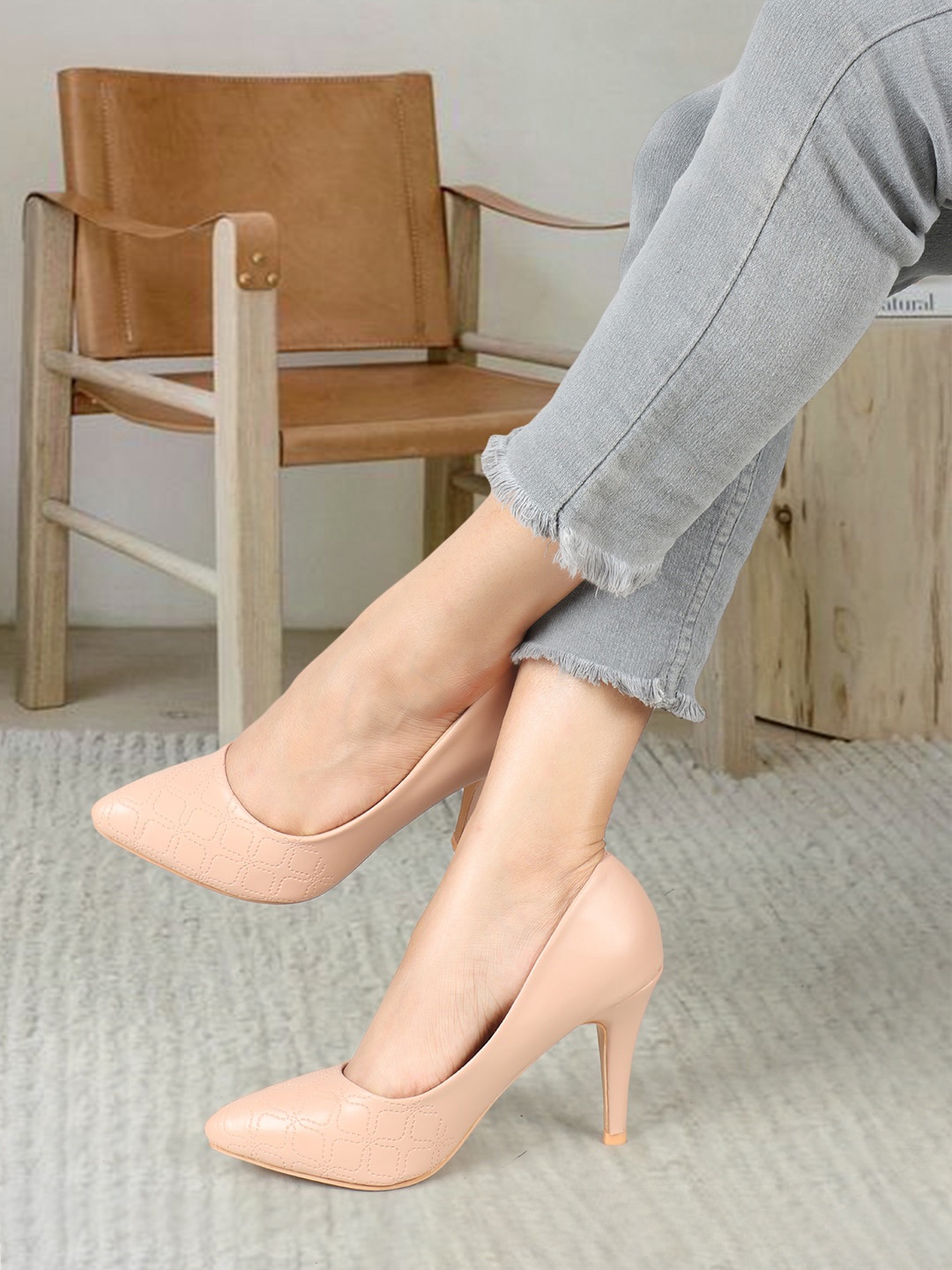 

ELLE Textured Slim Heel Pumps, Nude