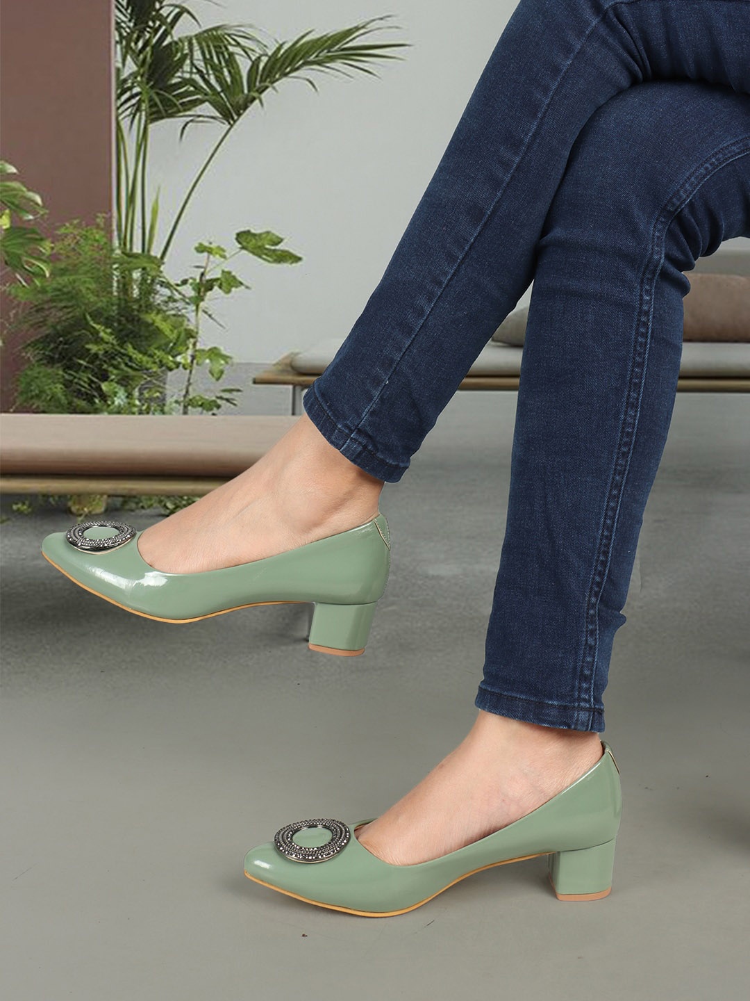 

ELLE Pointed Toe Block Pumps, Green