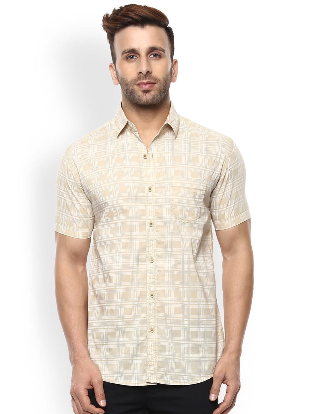 

Mufti Men Cream-Coloured Slim Fit Checked Casual Shirt