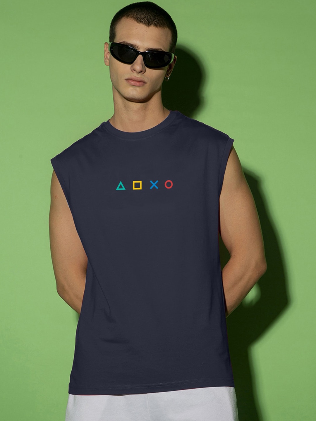 

Bewakoof Graphic Printed Pure Cotton Boxy Fit Innerwear Vests, Blue