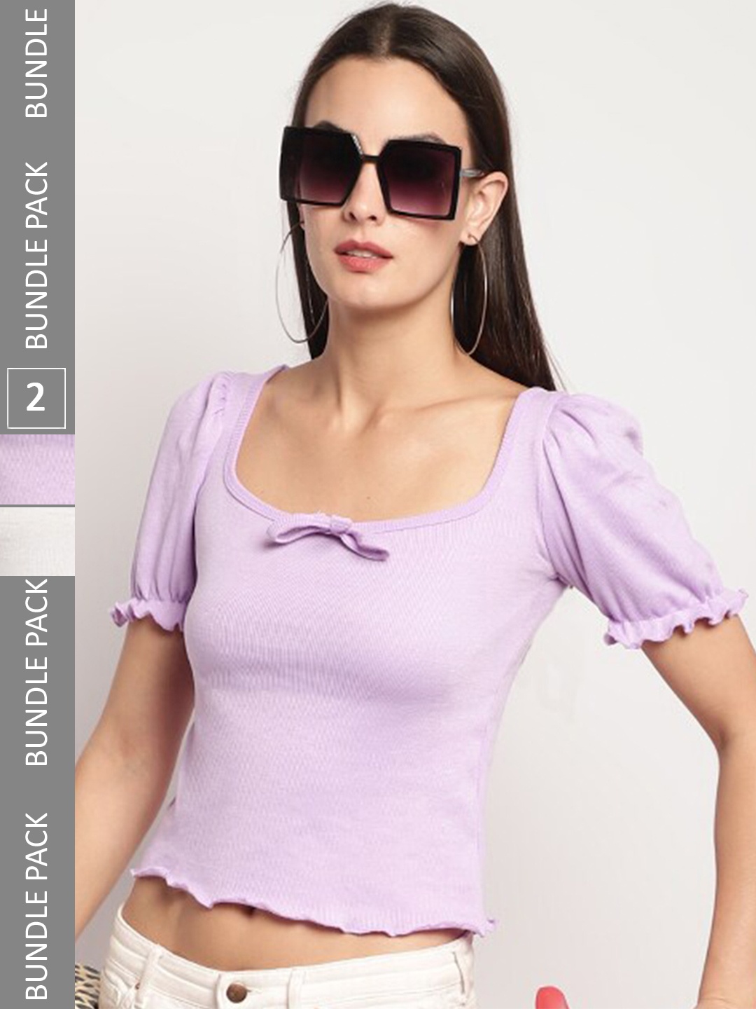 

borse lele Pack Of 2 Cotton Crop Regular Tops, Lavender