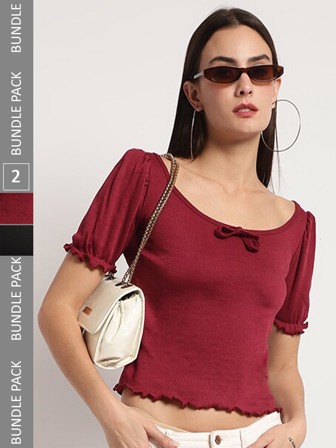 

borse lele Pack Of 2 Cotton Fitted Top, Maroon