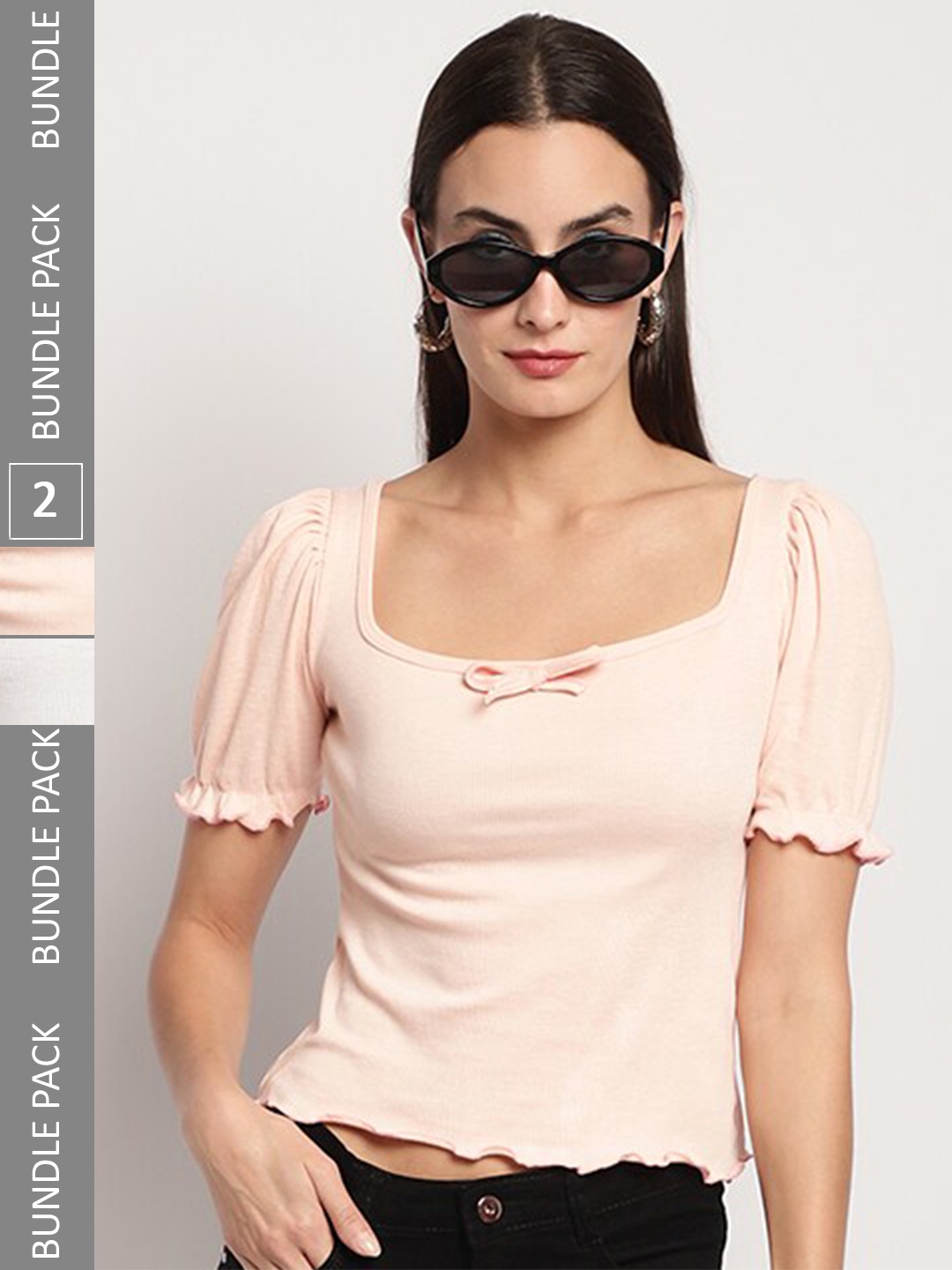 

borse lele Pack Of 2 Cotton Fitted Top, Peach