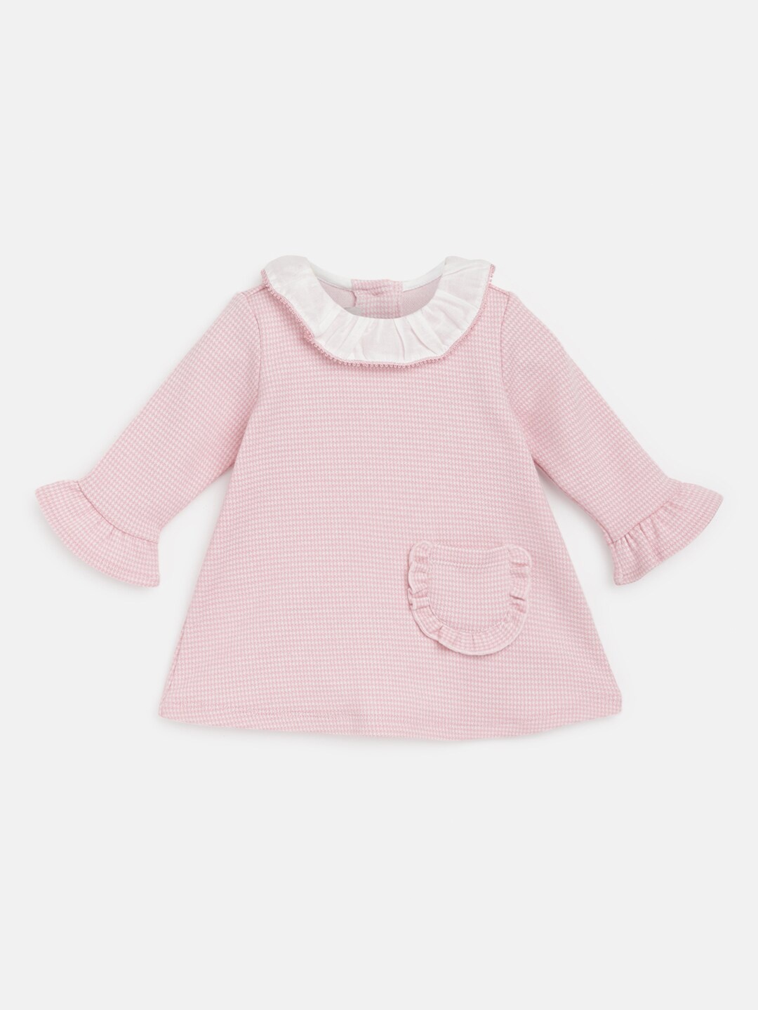 

Chicco Infants Self Designed Round Neck Cotton A-Line Dress, Pink