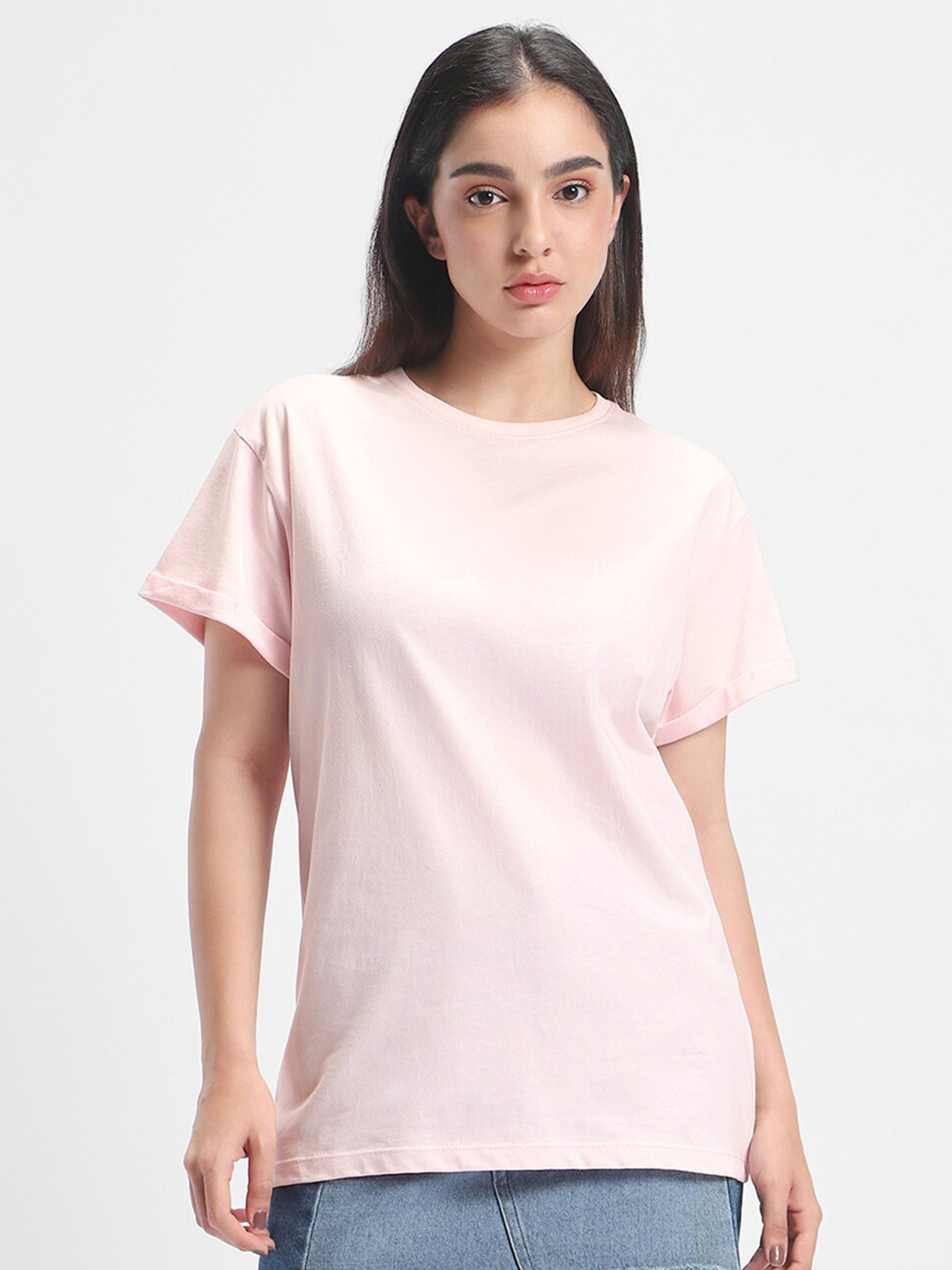 

Bewakoof Plus Round Neck Pure Cotton Oversized T-shirt, Pink