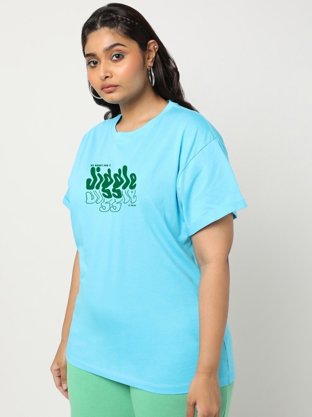 

Bewakoof Plus Size Women Graphic Printed Pure Cotton Boyfriend T-shirt, Blue
