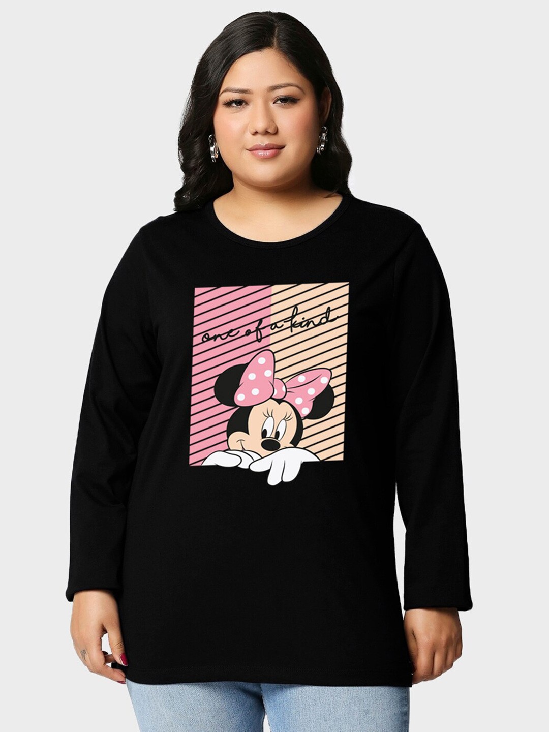 

Bewakoof Plus Size Women Minnie Graphic Printed Pure Cotton T-shirt, Black