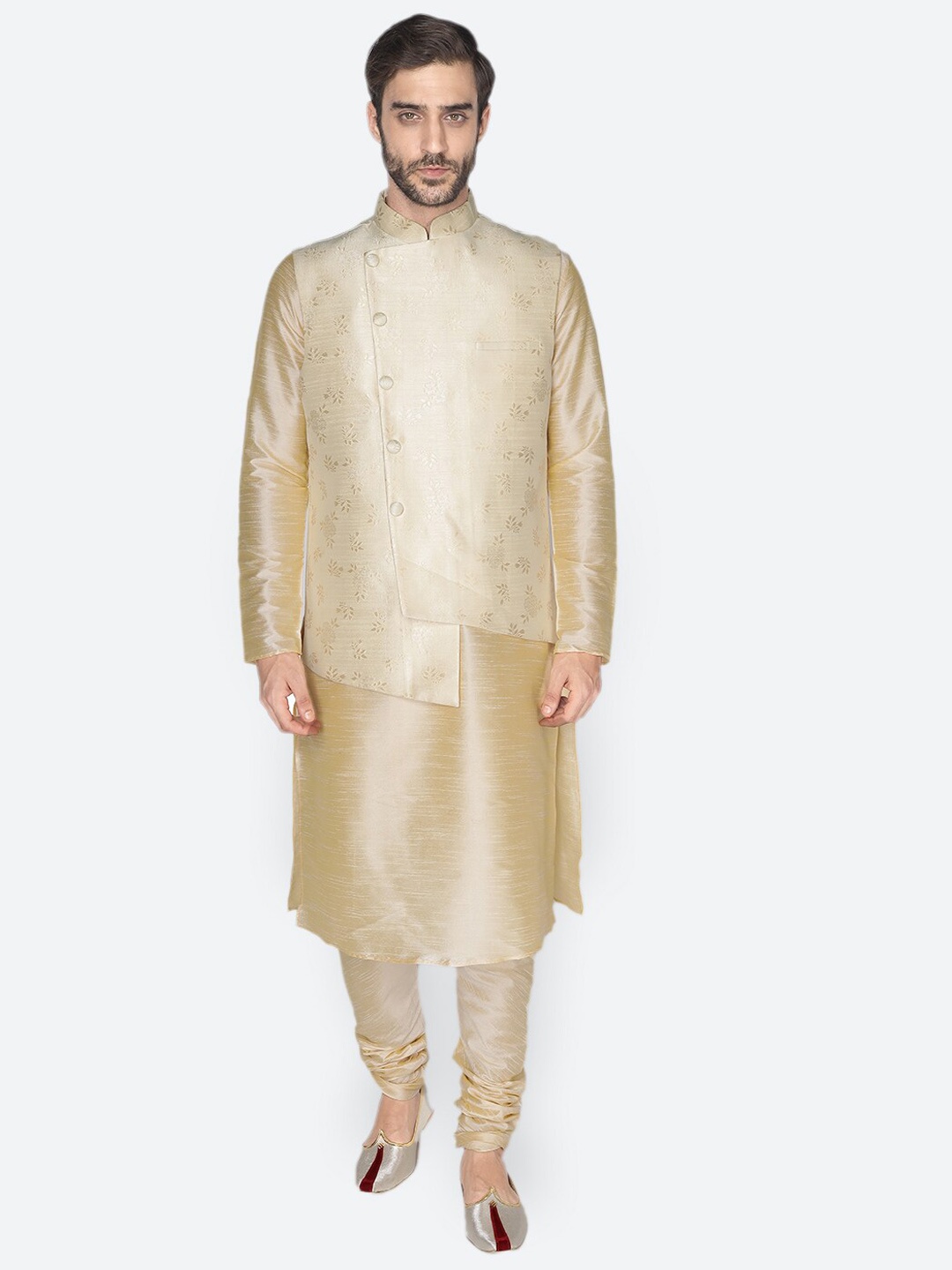 

NAMASKAR Regular Dupion Silk Kurta With Churidar, Cream