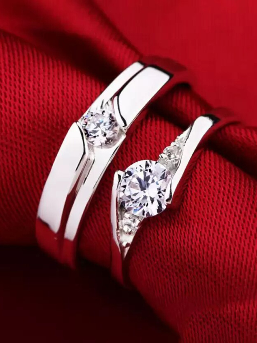 

KARISHMA KREATIONS Set Of 2 Silver-Plated AD-Studded Couple Stainless Steel Finger Rings