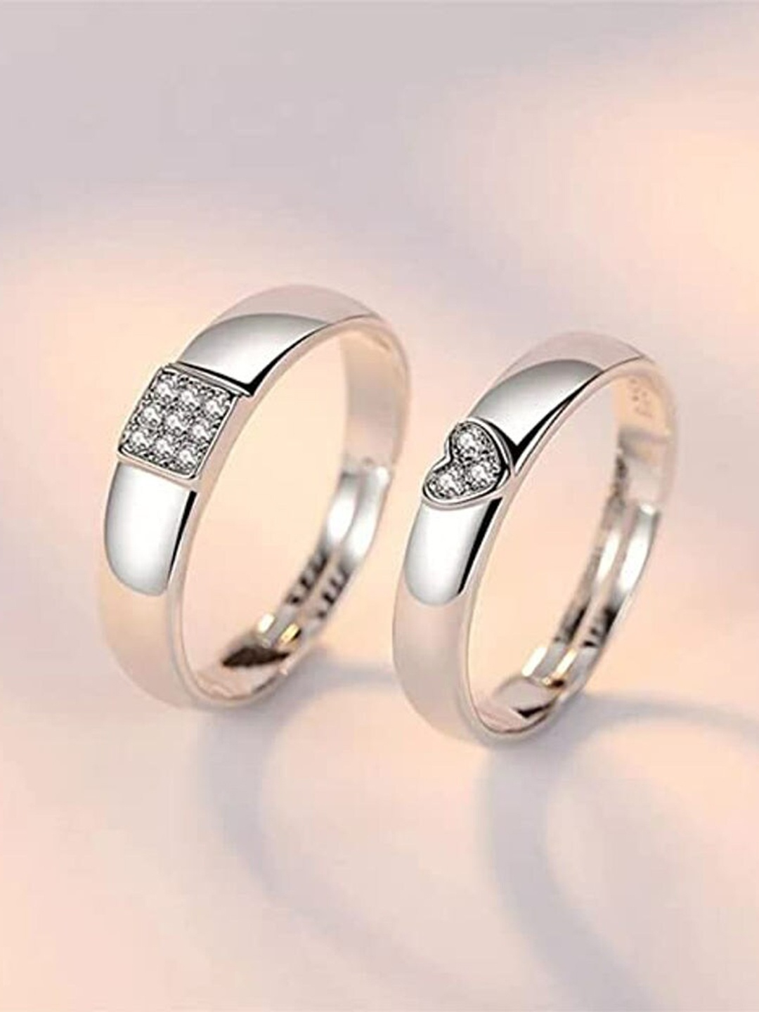 

KARISHMA KREATIONS Set Of 2 Silver-Plated AD-Studded Couple Stainless Steel Finger Rings