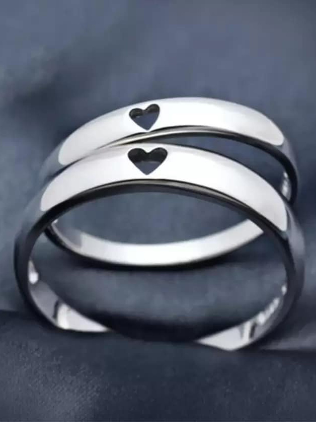 

KARISHMA KREATIONS Unisex Set Of 2 Silver-Plated Heart Cut-Out Couple Rings