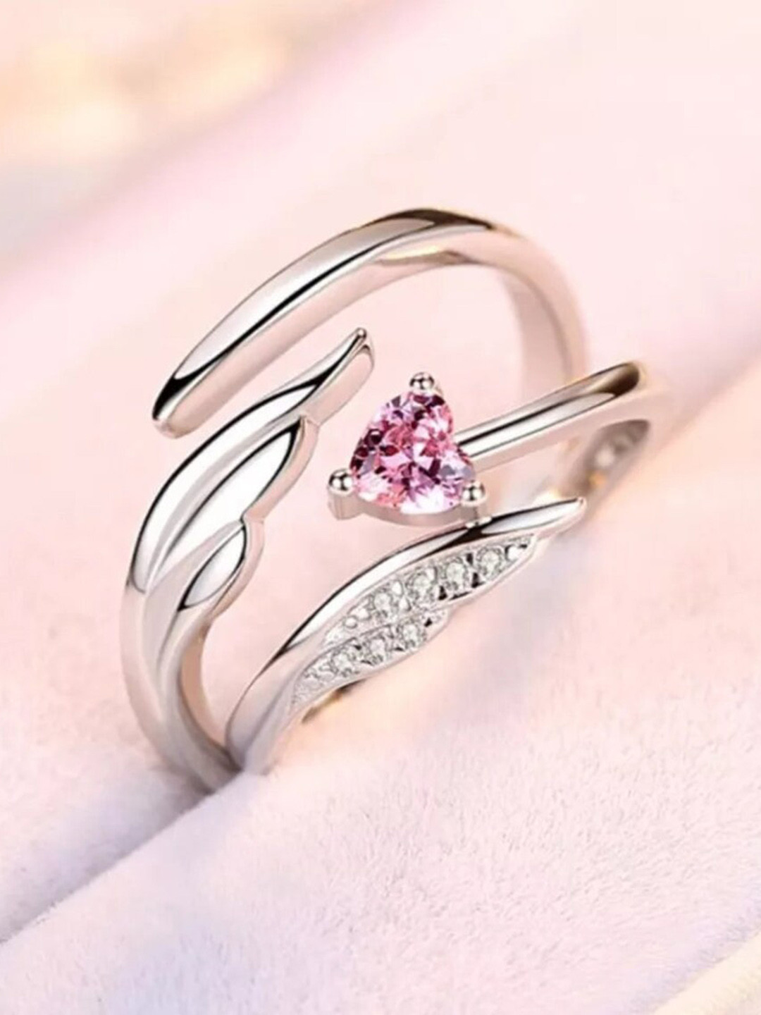 

KARISHMA KREATIONS Unisex Set Of 2 Silver-Plated American Diamond -Studded Couple Rings