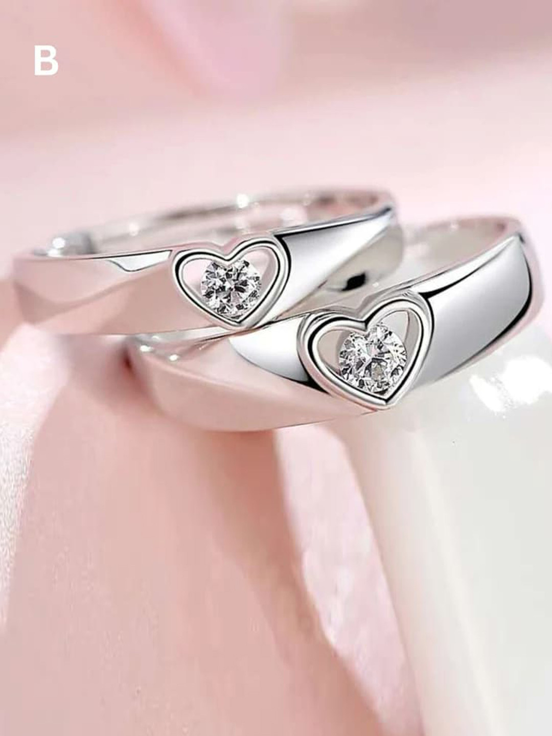 

KARISHMA KREATIONS Set Of 2 Silver-Plated AD-Studded Adjustable Couple Rings