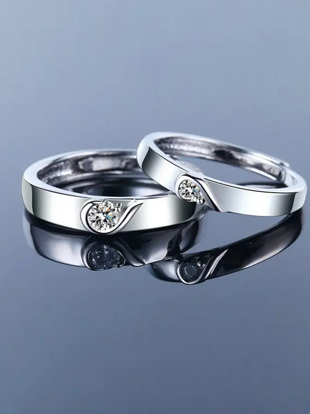 

KARISHMA KREATIONS Set Of 2 Silver Plated & AD Studded Couple Ring