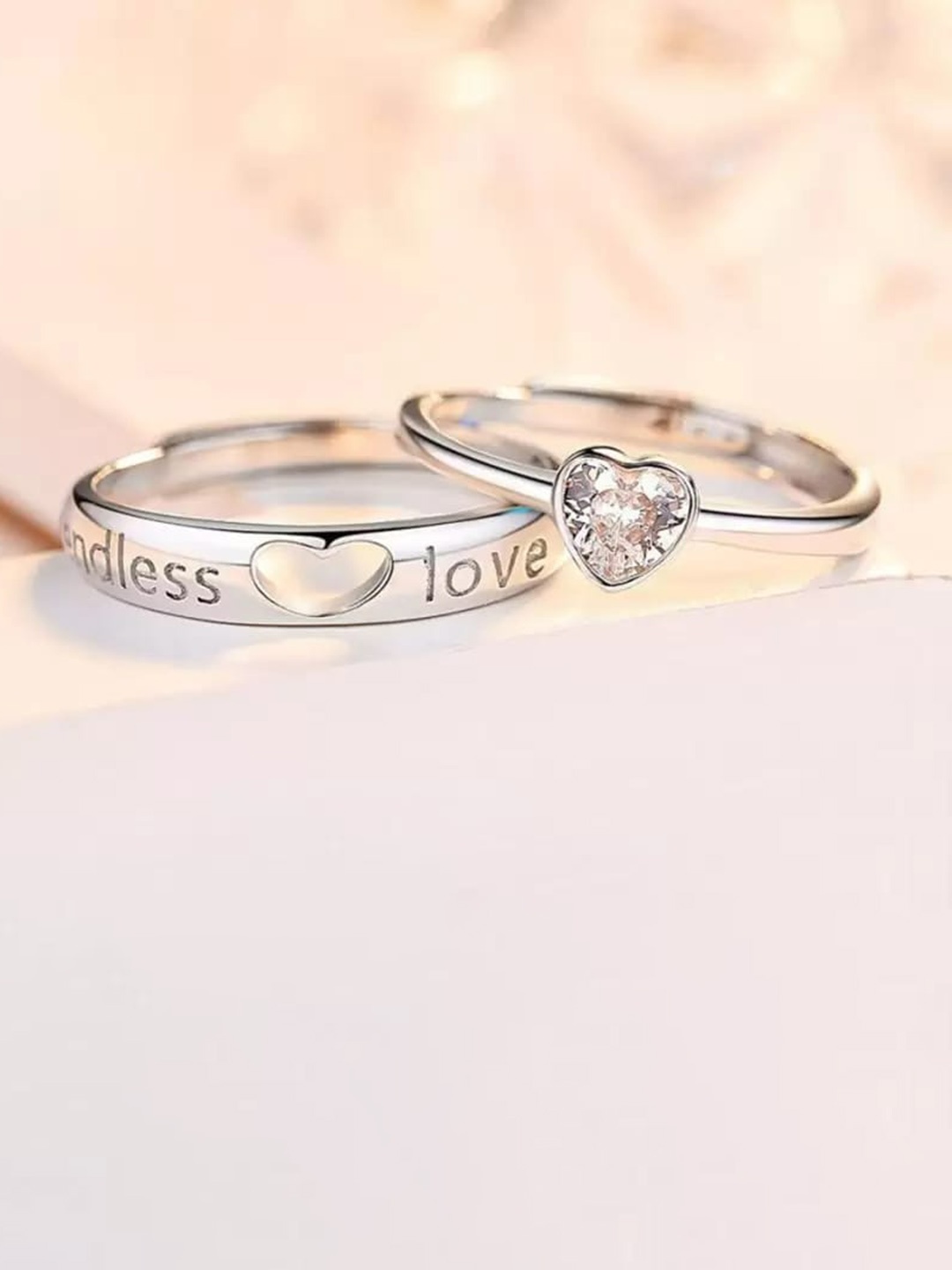 

KARISHMA KREATIONS Set of 2 Silver-Plated AD-Studded Adjustable Couple Rings