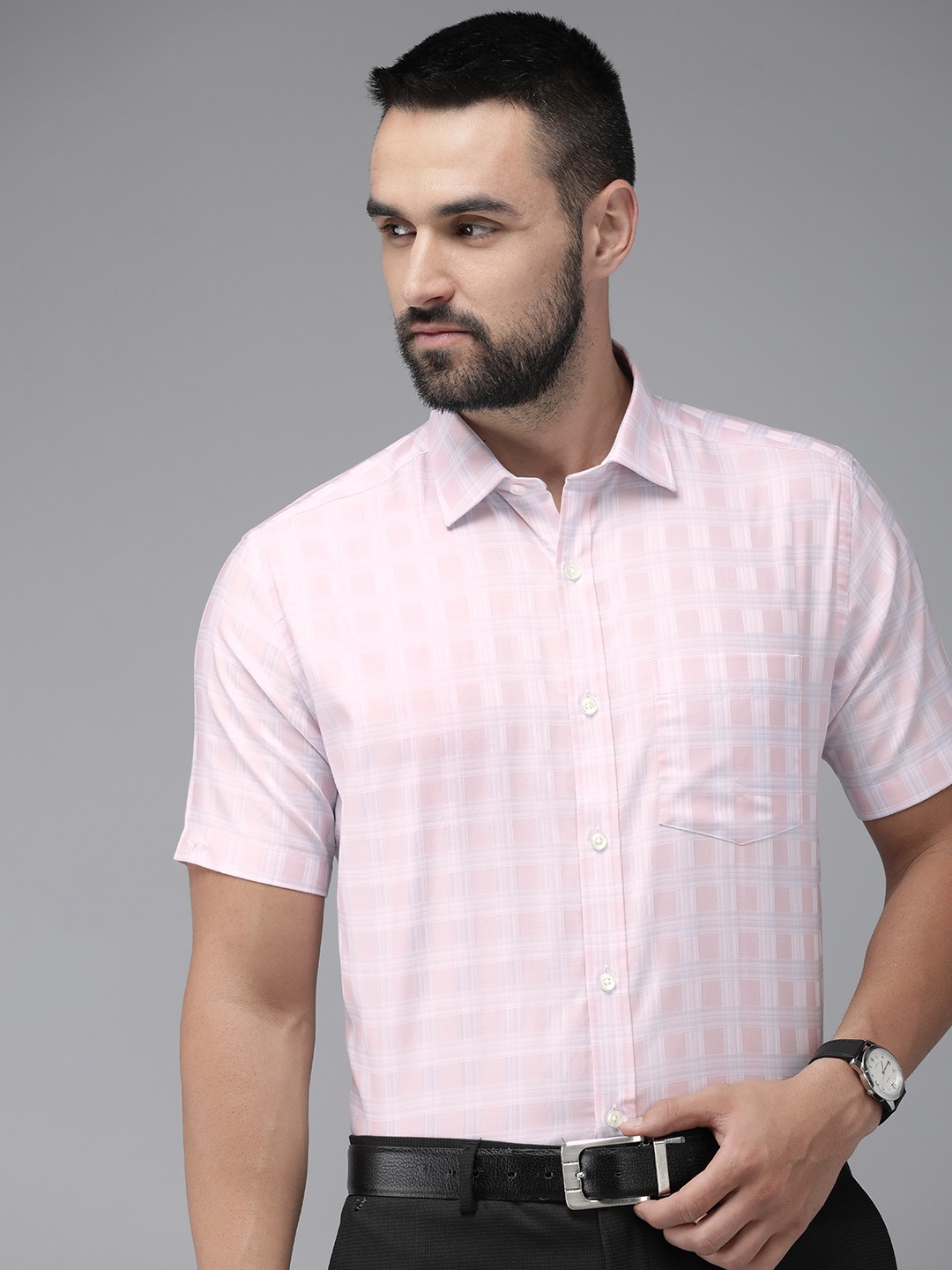 

Park Avenue Pure Cotton Checked Formal Shirt, Pink