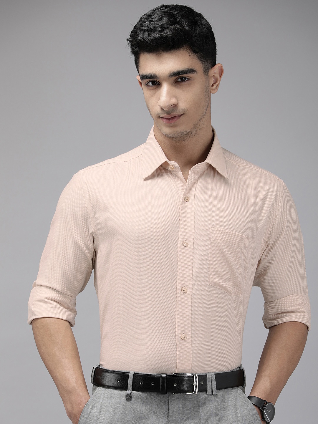 

Park Avenue Self Design Pure Cotton Wrinkle Free Opaque Formal Shirt, Peach