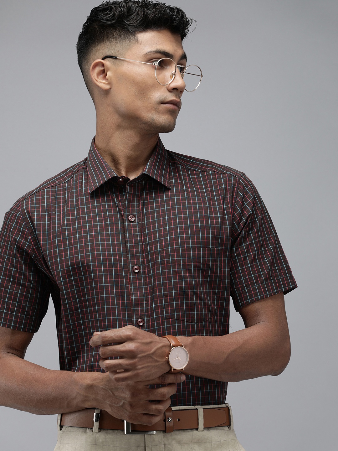 

Park Avenue Pure Cotton Checked Formal Shirt, Brown
