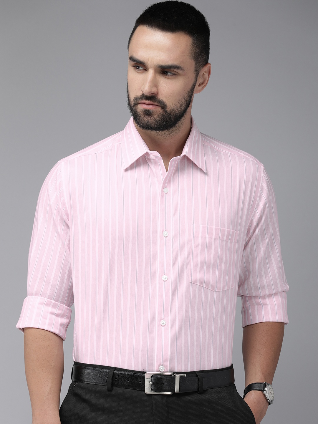 

Park Avenue Pure Cotton Striped Formal Shirt, Pink