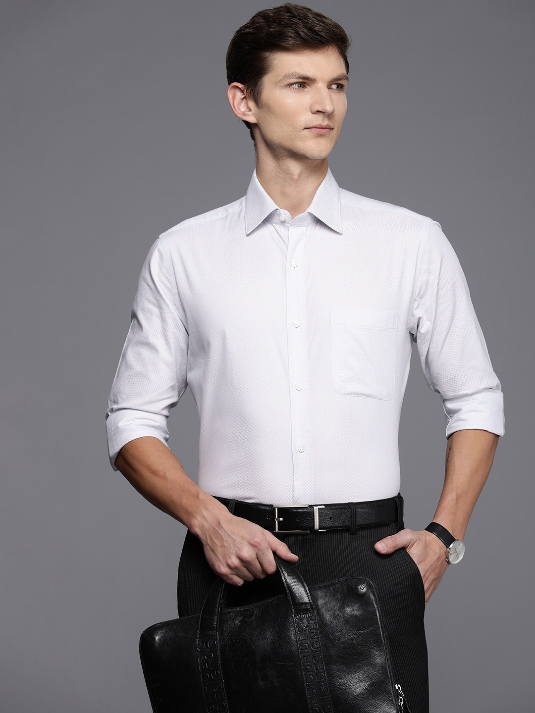 

Raymond Pure Cotton Self Design Textured Slim Fit Opaque Formal Shirt, White