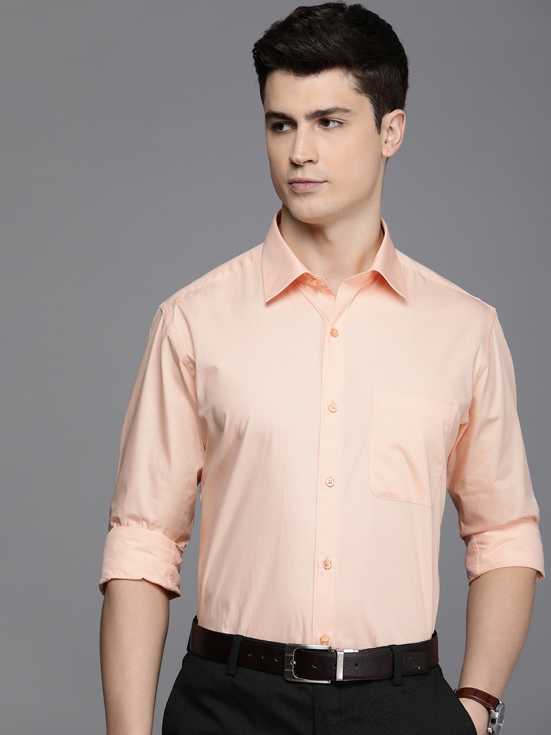 

Raymond Pure Cotton Slim Fit Solid Formal Shirt, Orange