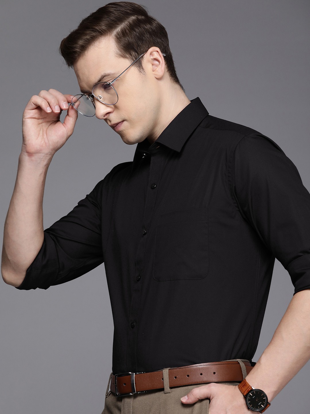 

Raymond Pure Cotton Slim Fit Opaque Formal Shirt, Black